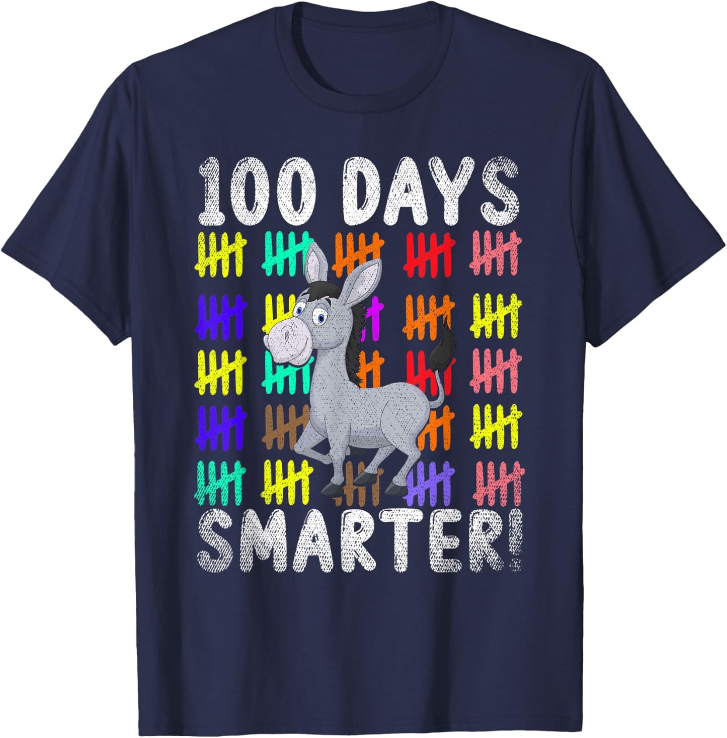 100 Days Smarter Cute Animal Donkey 100 Days Of School T-Shirt - T-Shirt | Navy