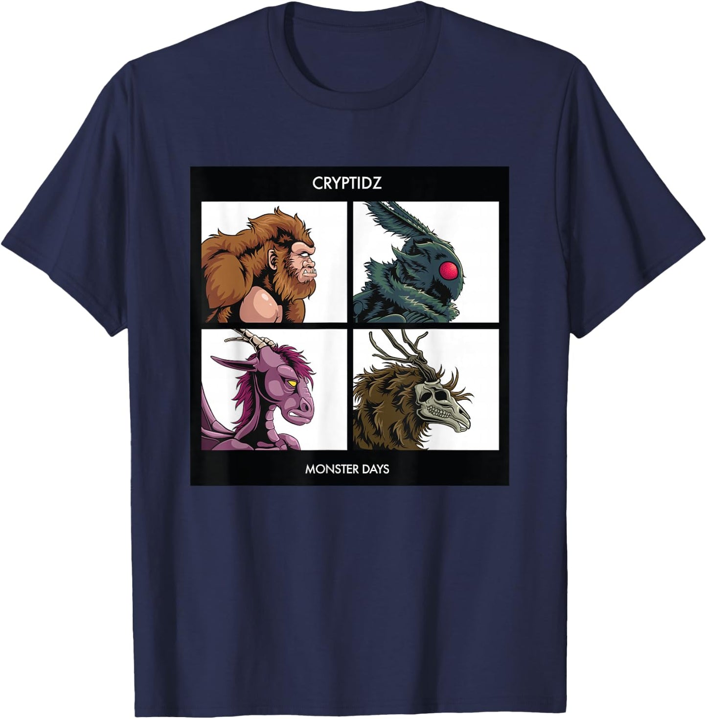 Cryptids Monster Days Bigfoot Mothman Jersey Devil Wendigo T-Shirt - T-Shirt | Navy