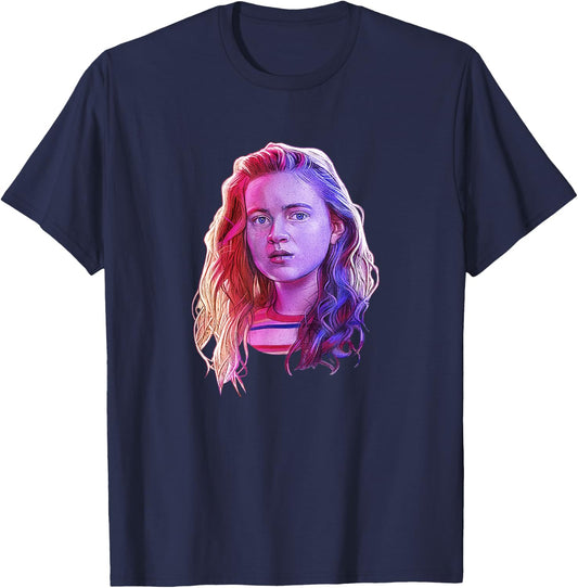 Stranger Things Max Large Rose Tone Portrait T-Shirt - T-Shirt | Navy