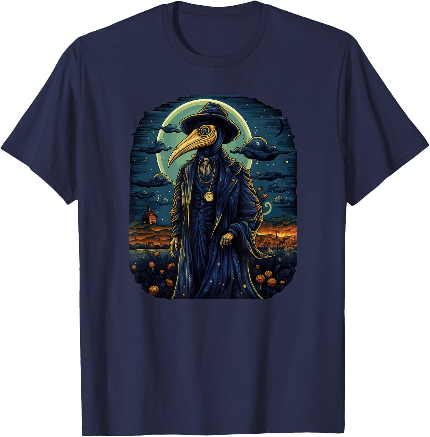 Funny Plague Doctor Starry Night Van Gogh leeches medical T-Shirt - T-Shirt | Navy