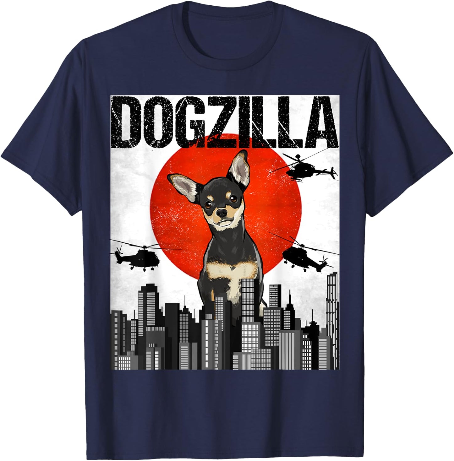 Funny Vintage Japanese Dogzilla Black Chihuahua T-Shirt - T-Shirt | Navy