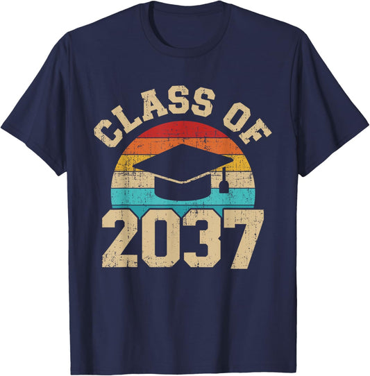 Kindergarten to graduation class of 2037 grow with me T-Shirt - T-Shirt | Navy