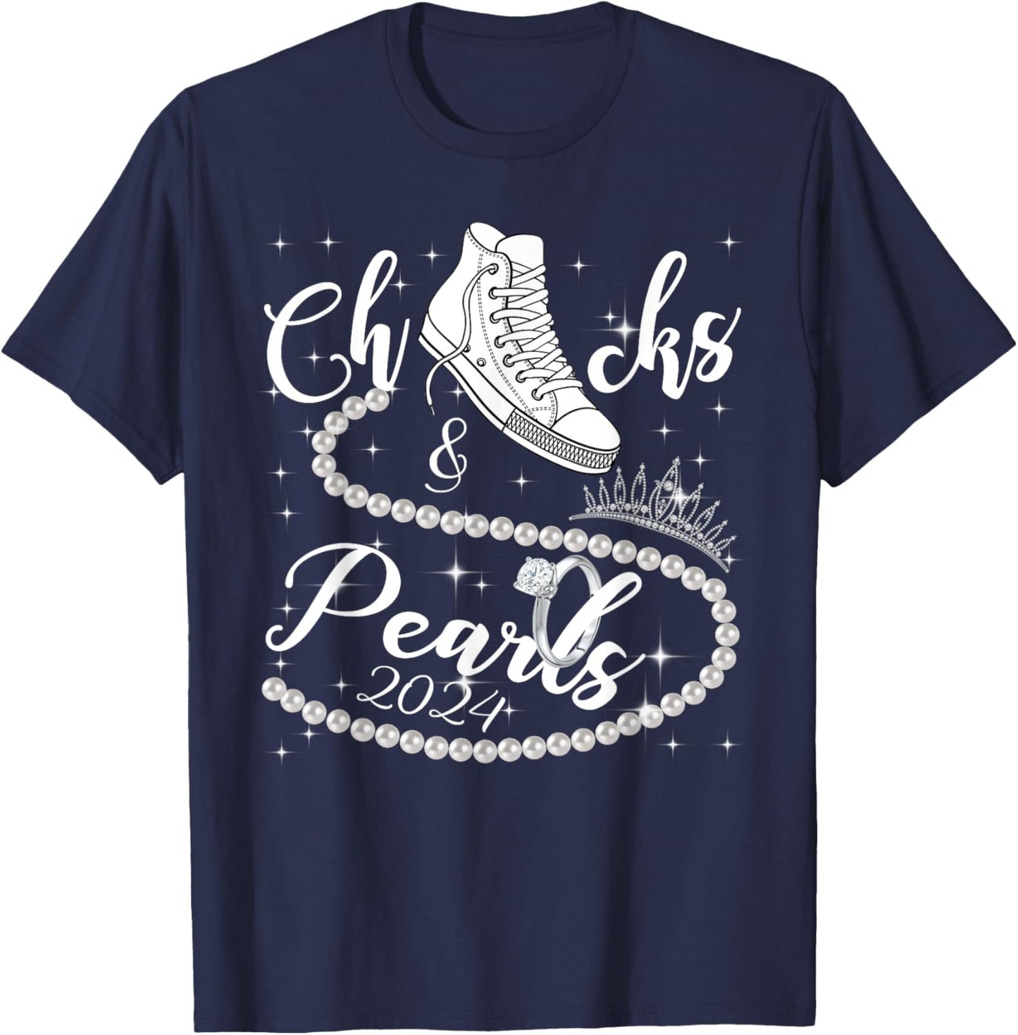 Chucks And Pearls 2024 Kamala Harris 2024 Vote For President T-Shirt - T-Shirt | Navy