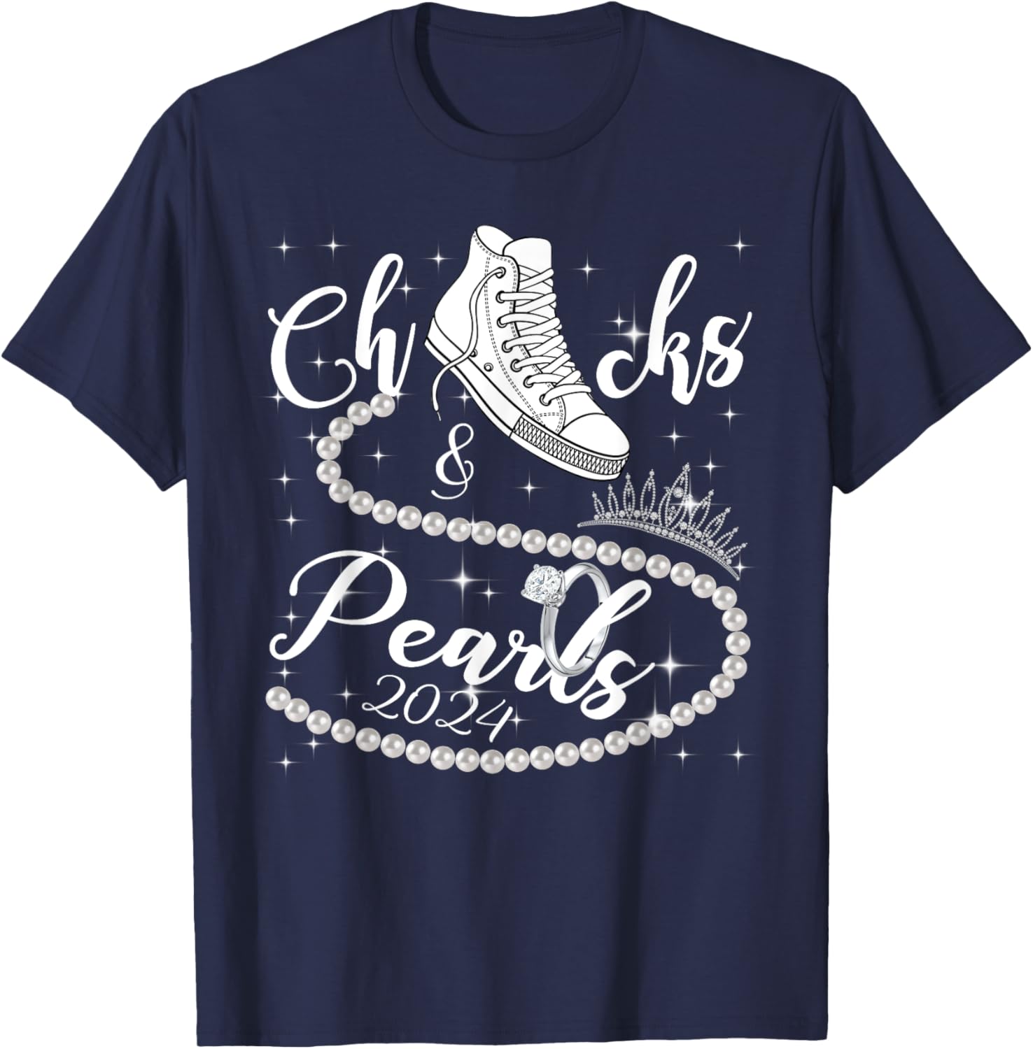 Chucks And Pearls 2024 Kamala Harris 2024 Vote For President T-Shirt - T-Shirt | Navy