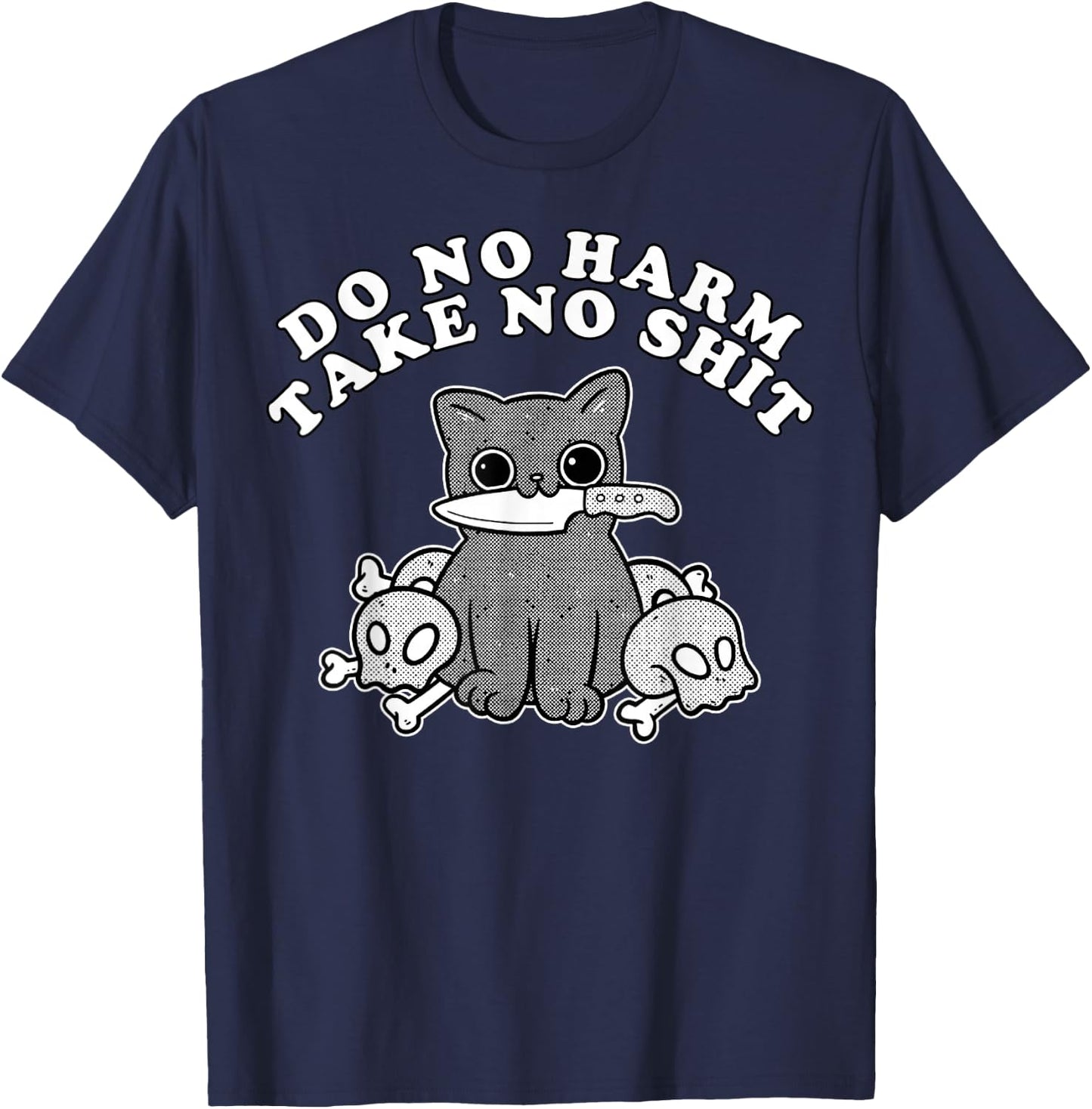 Vintage Retro Do No Harm Take No Shit Funny Cat Humor Gift Men Women T-Shirt - T-Shirt | Navy