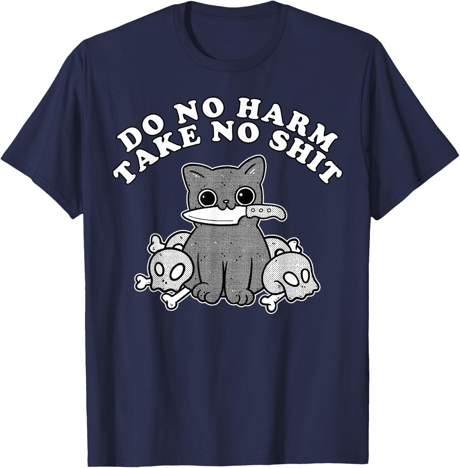Vintage Retro Do No Harm Take No Shit Funny Cat Humor Gift Men Women T-Shirt - T-Shirt | Navy