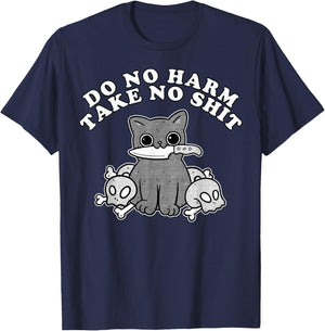 Vintage Retro Do No Harm Take No Shit Funny Cat Humor Gift Men Women T-Shirt - T-Shirt | Navy