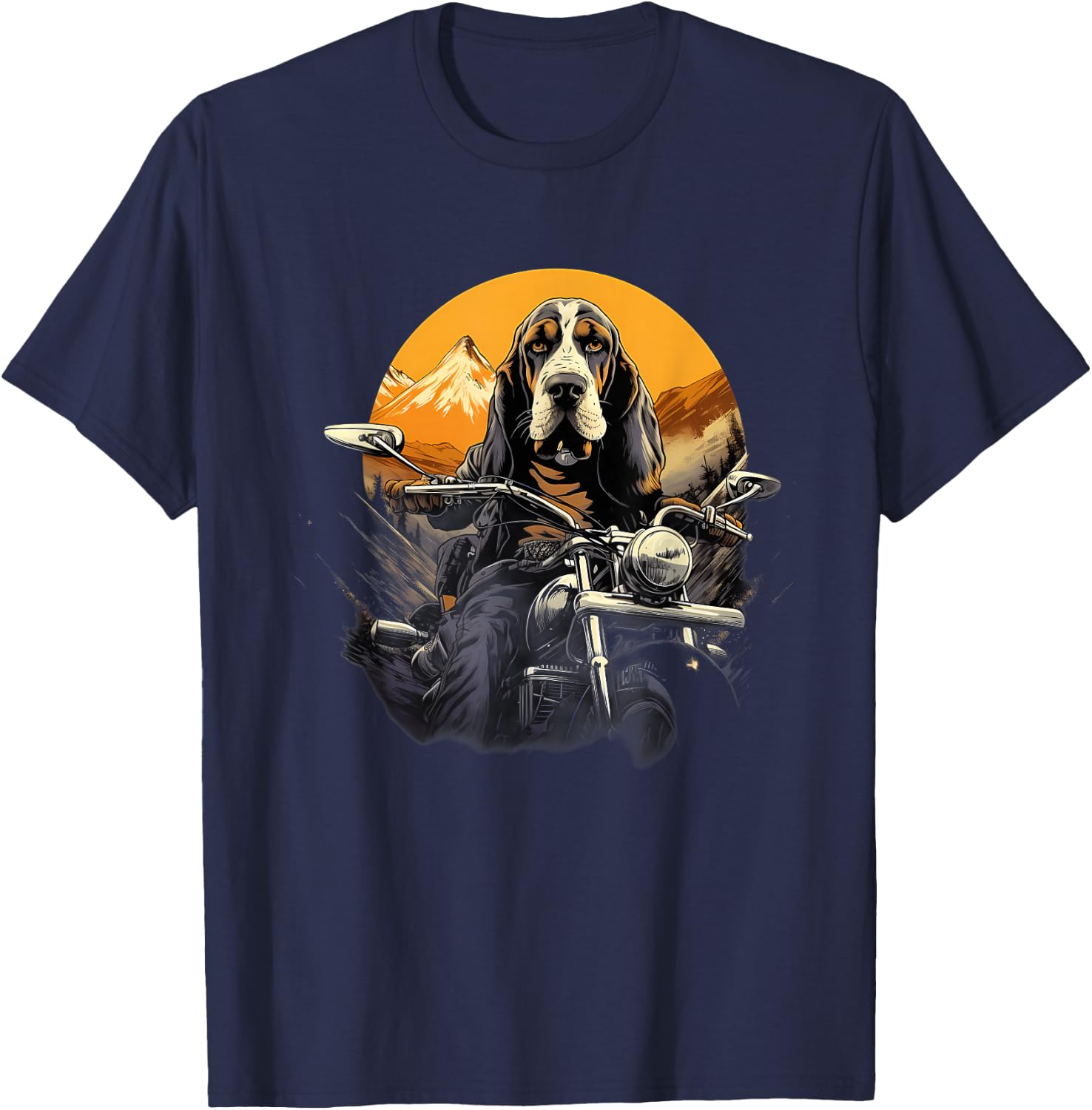Biker Basset Hound Dog Riding Motorcycle T-Shirt - T-Shirt | Navy
