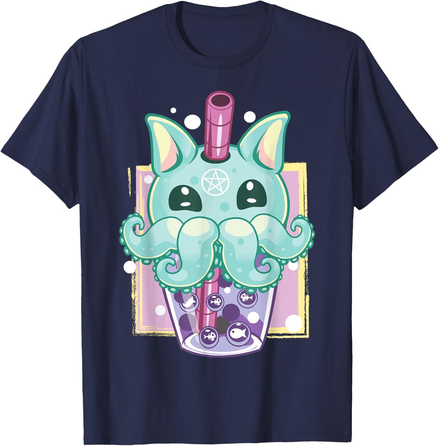 Kawaii Pastel Goth Creepy Creature Boba Bubble Tea Vaporwave T-Shirt - T-Shirt | Navy
