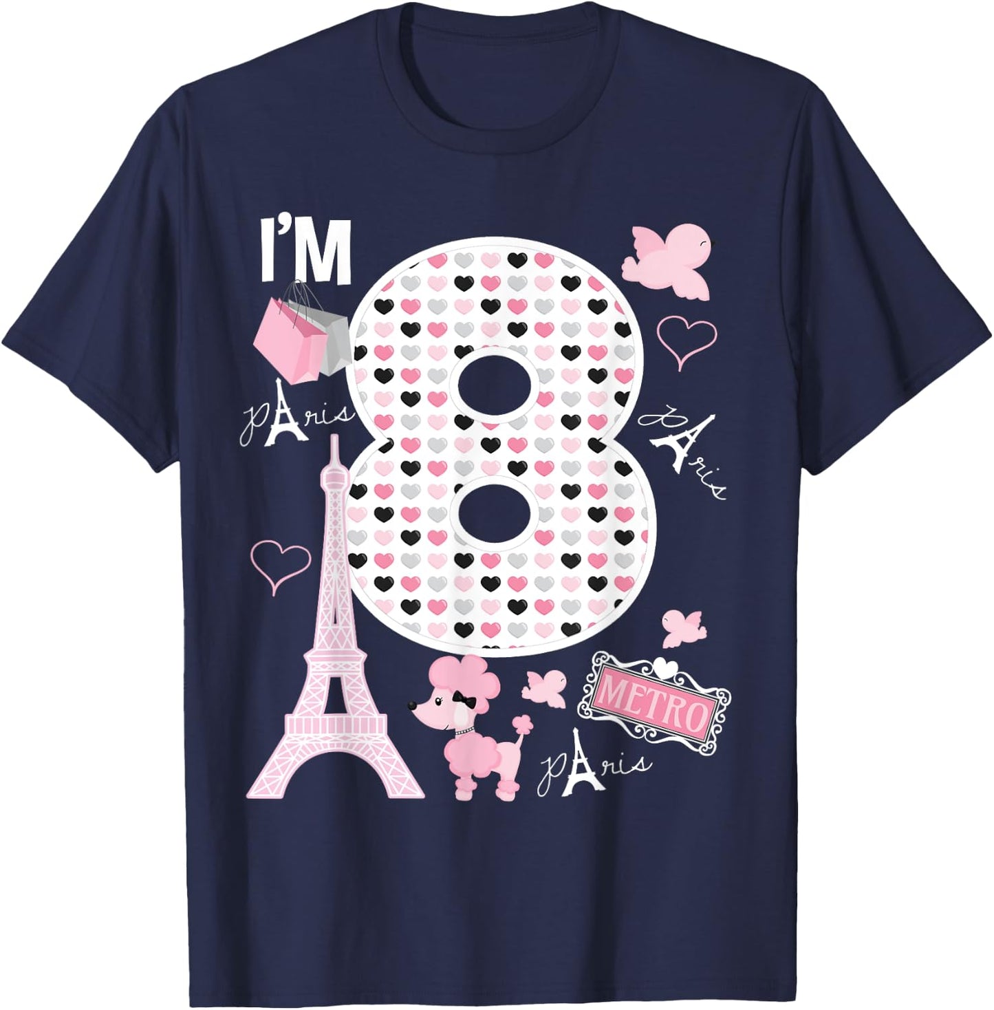 Paris 8th Birthday Girl Paris 8 Year Old Matching Family T-Shirt - T-Shirt | Navy