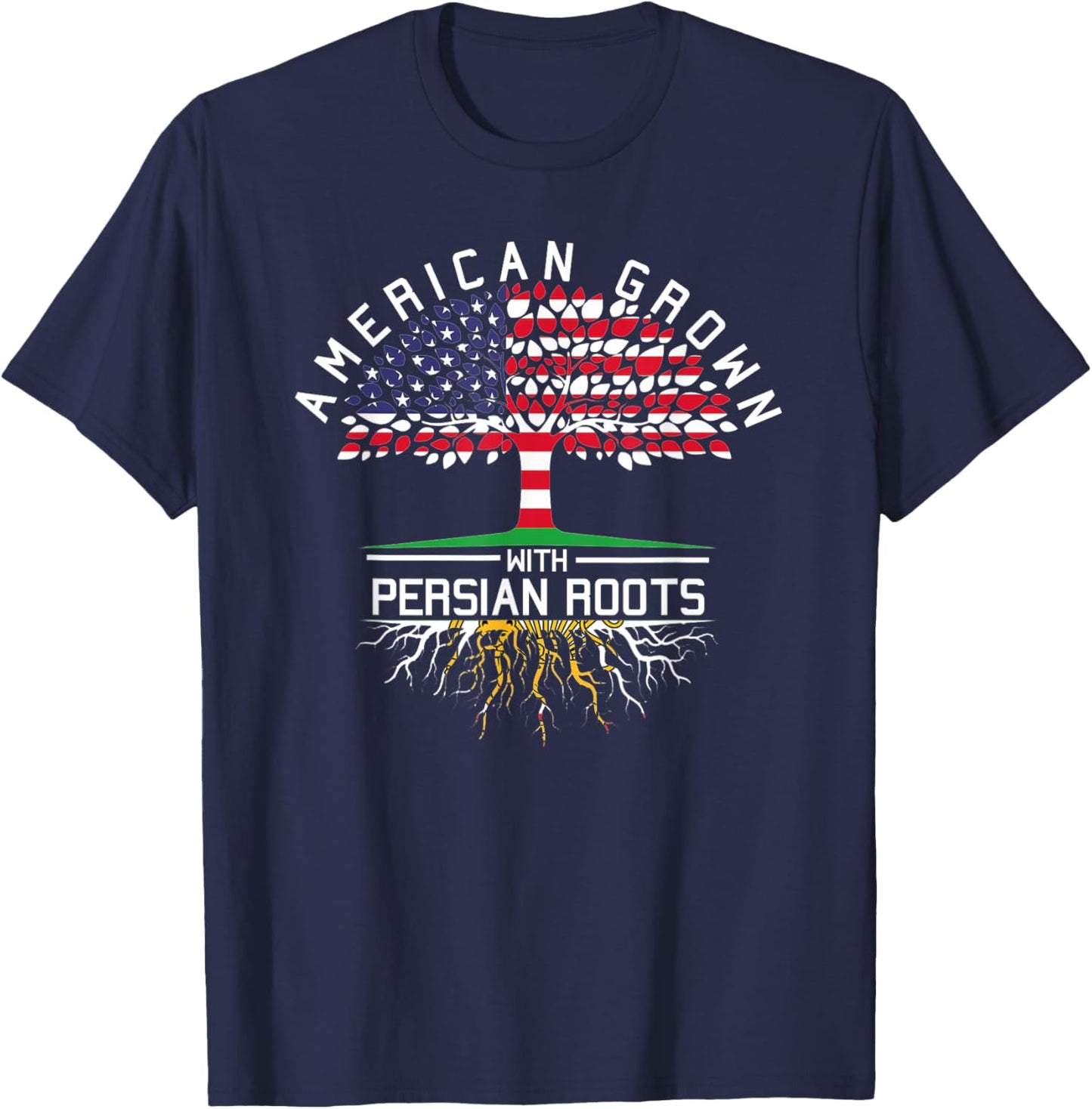 American Grown with Persian Roots - Persia USA Flag Tree T-Shirt - T-Shirt | Navy