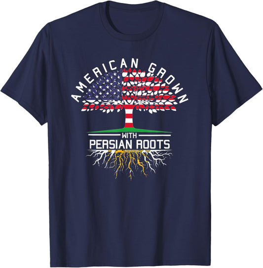 American Grown with Persian Roots - Persia USA Flag Tree T-Shirt - T-Shirt | Navy