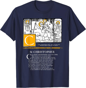 Saint Christopher Protect Us Safety Saint Alphabet Catholic T-Shirt - T-Shirt | Navy