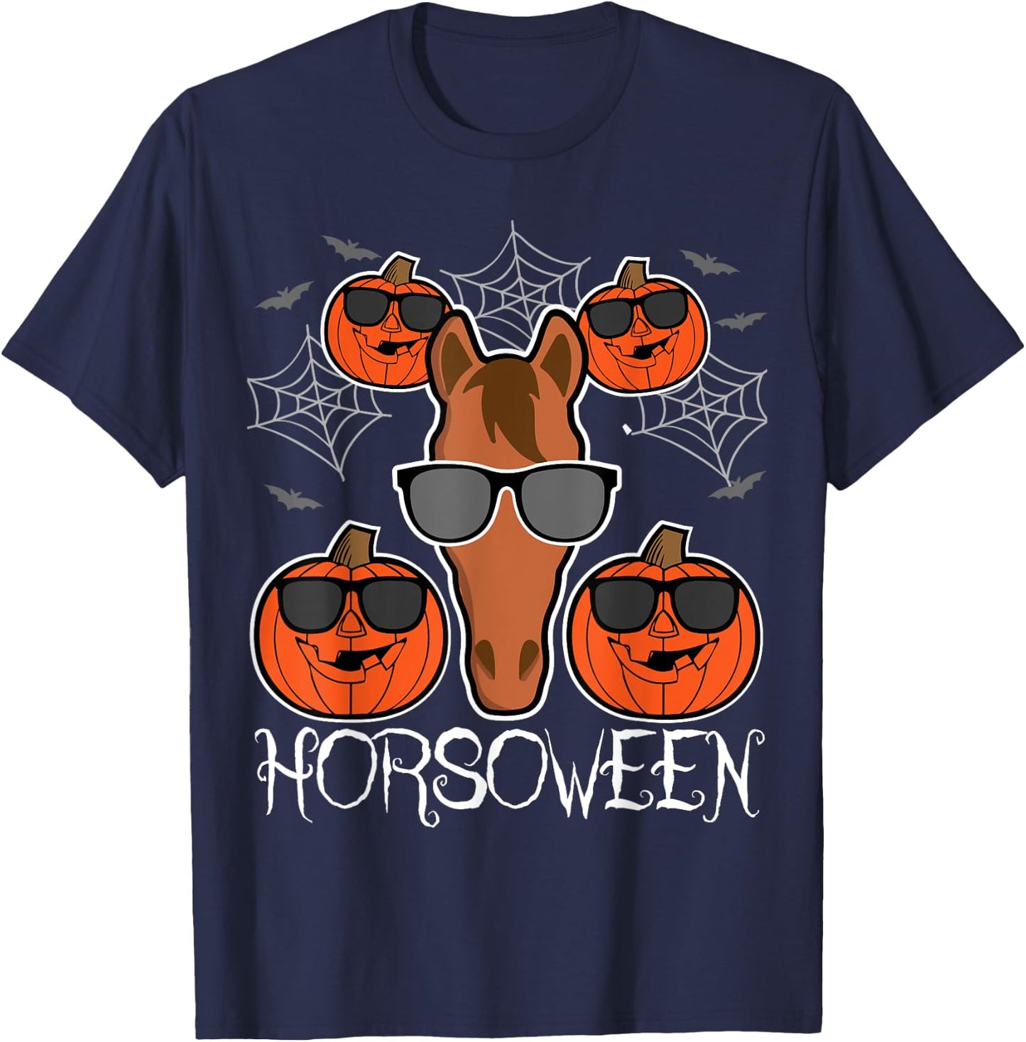 Horsoween - Pumpkin Pony with Glasses Horse Halloween T-Shirt - T-Shirt | Navy