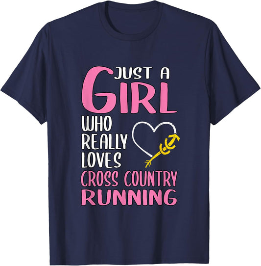Just A Girl Who Really Loves Cross Country Running T-Shirt - T-Shirt | Navy