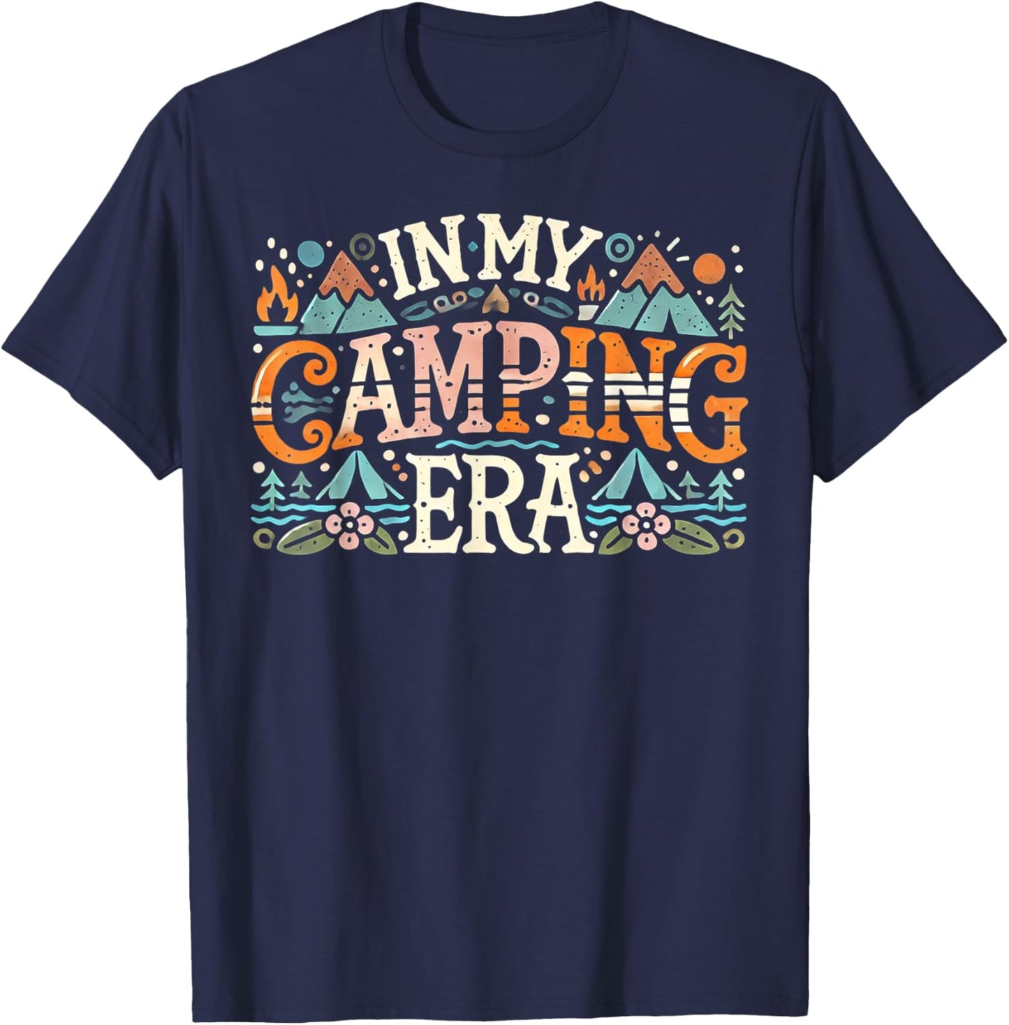 Camping In My Camping Era Retro Groovy Summer Funny Camping , Small, Black T-Shirt - T-Shirt | Navy