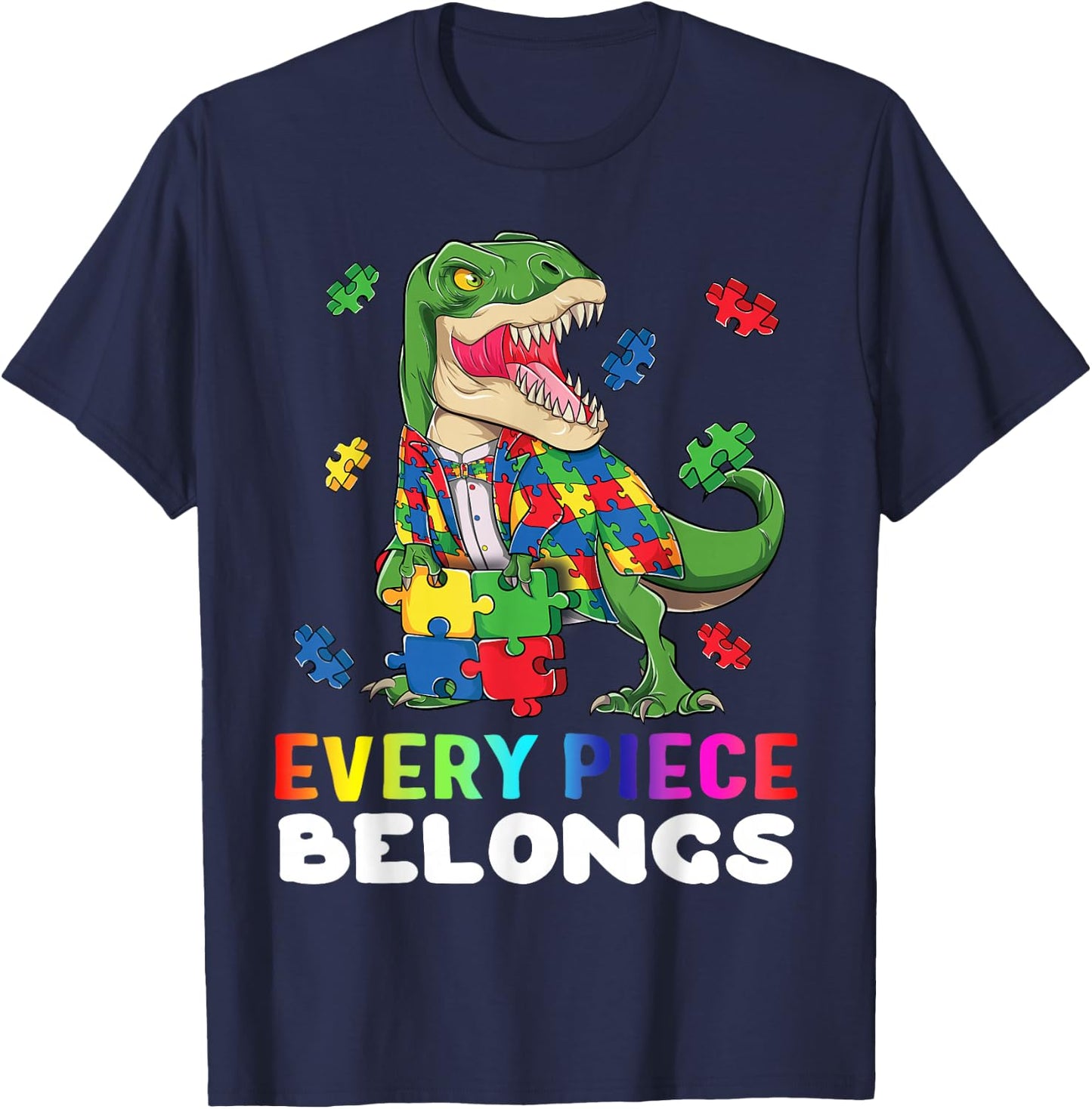 T rex Dinosaur Puzzle Piece Autism Awareness Boys Kids Gift T-Shirt - T-Shirt | Navy