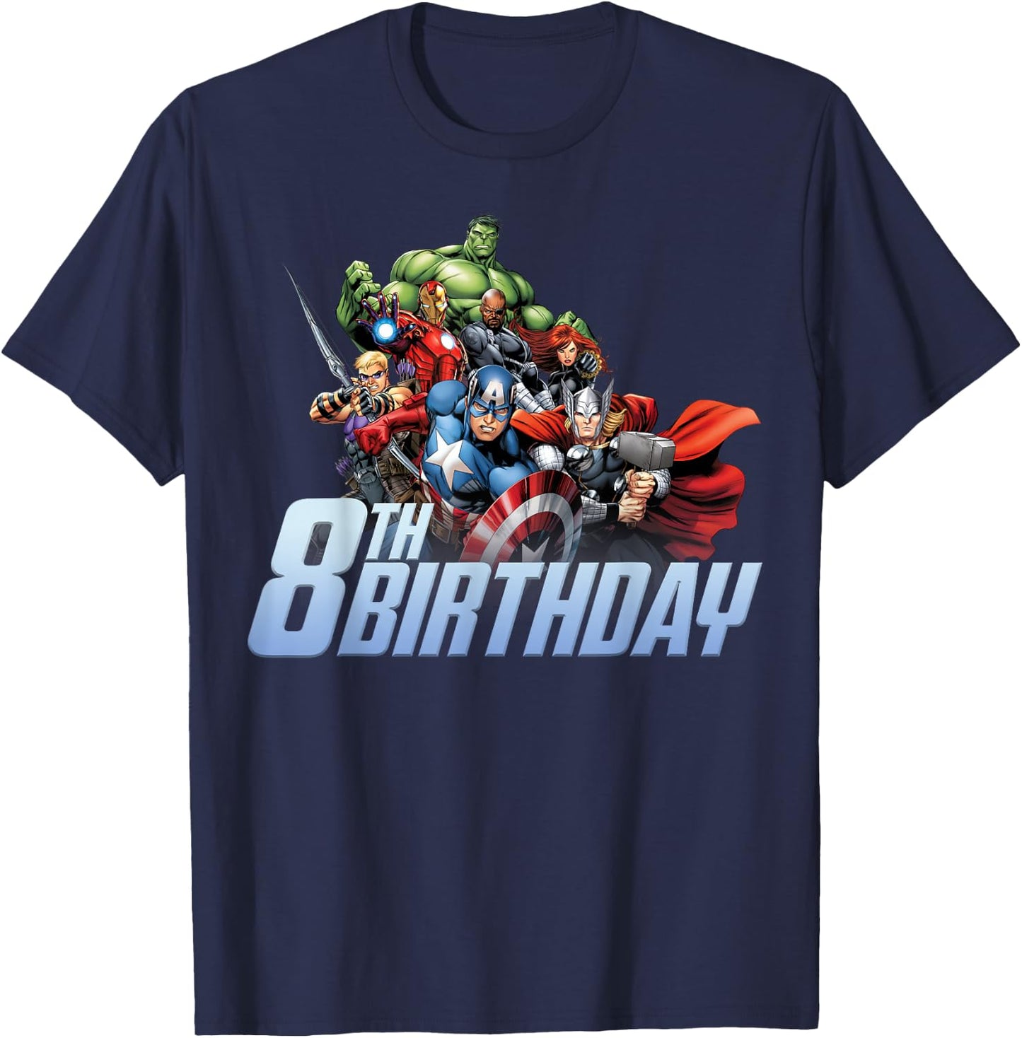 Marvel Avengers Action Shot 8th Birthday T-Shirt - T-Shirt | Navy