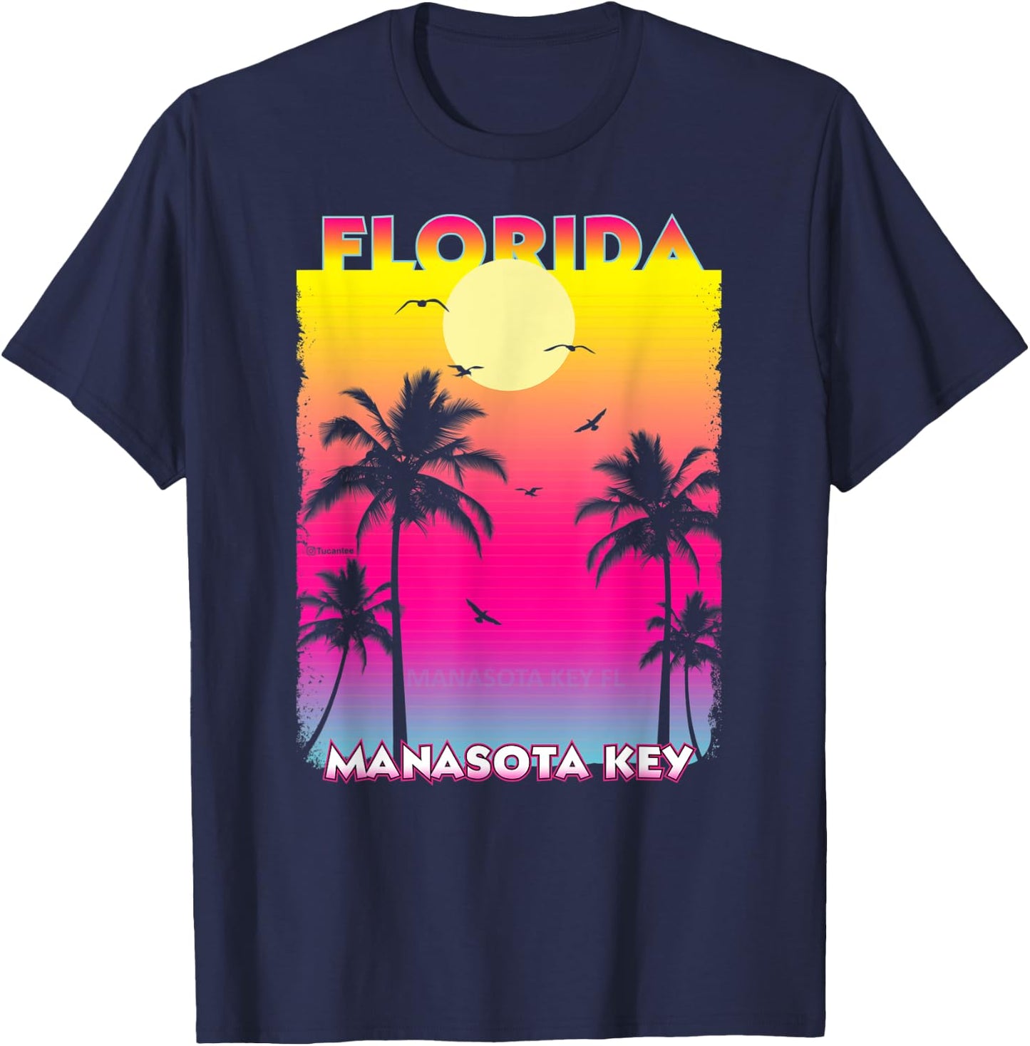 Manasota key Florida Fl summer vintage Sunset T-Shirt - T-Shirt | Navy