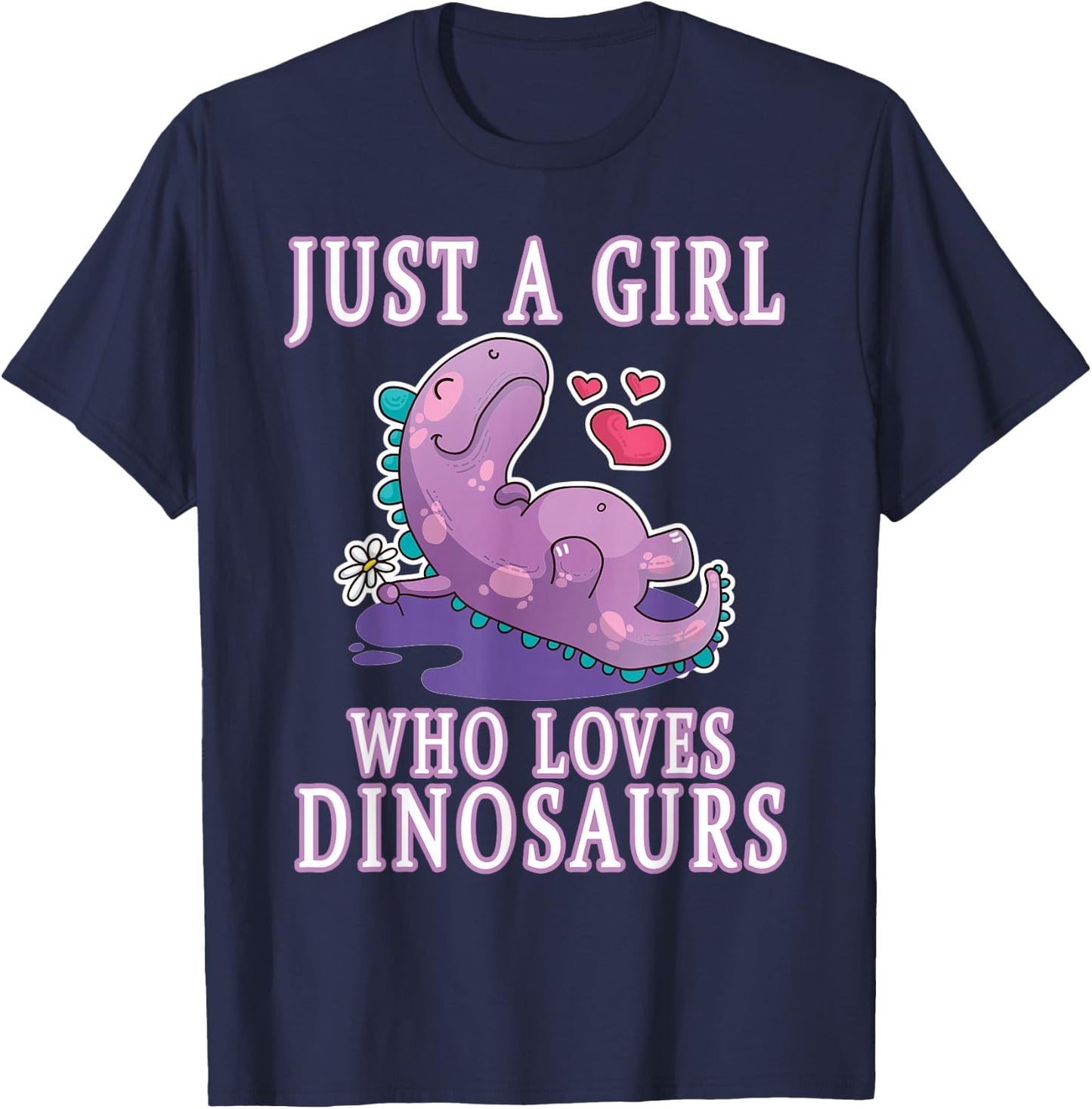 Just A Girl Who Loves Dinosaurs Cute Floral Girls Teens Gift T-Shirt - T-Shirt | Navy