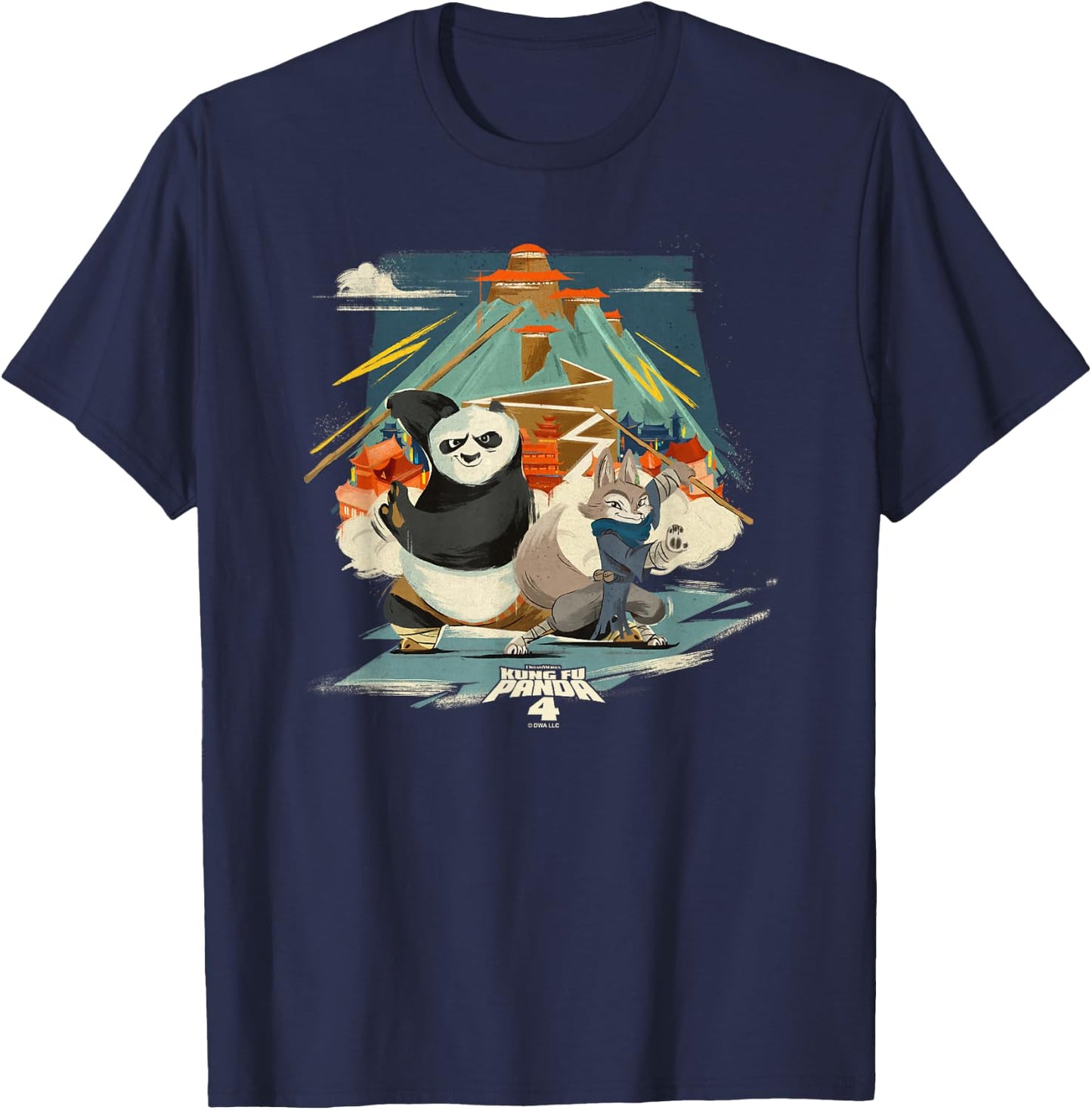 Kung Fu Panda 4 Po & Zhen Valley Of Peace Vintage Portrait T-Shirt - T-Shirt | Navy