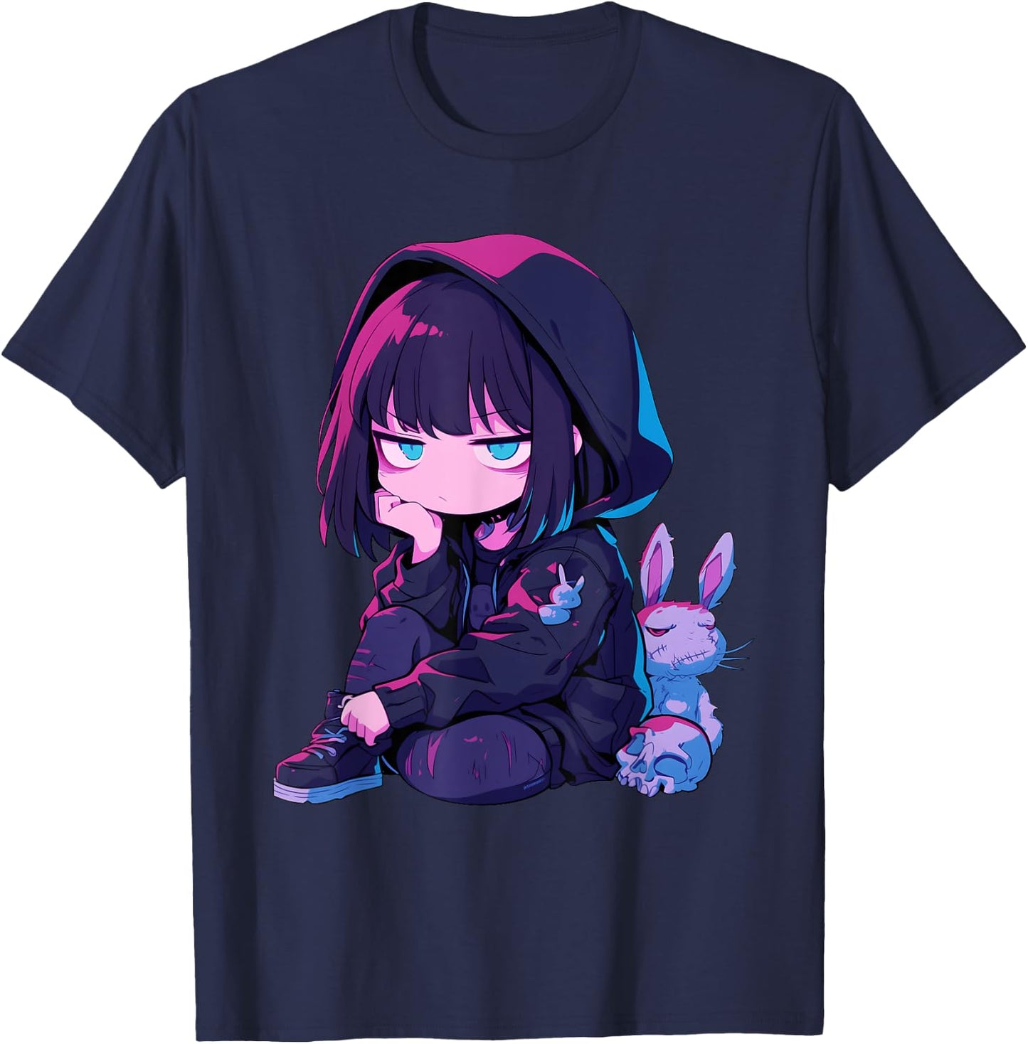 E-Girl Cute Anime Girl Goth Bunny Grunge Edgy Outfit T-Shirt - T-Shirt | Navy