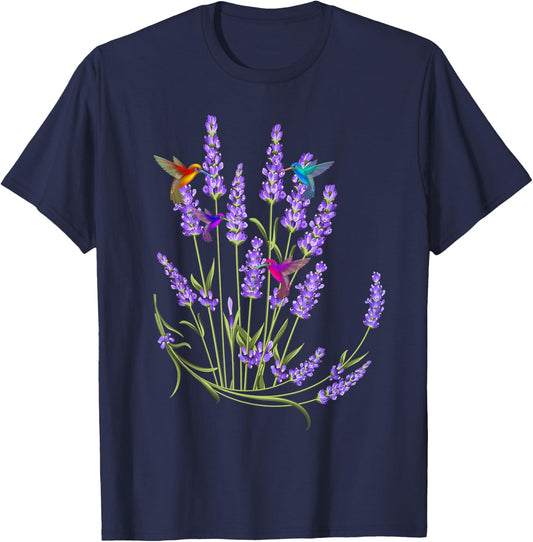 Hummingbird Playing With Flowers Funny Humming Bird Lovers T-Shirt - T-Shirt | Navy