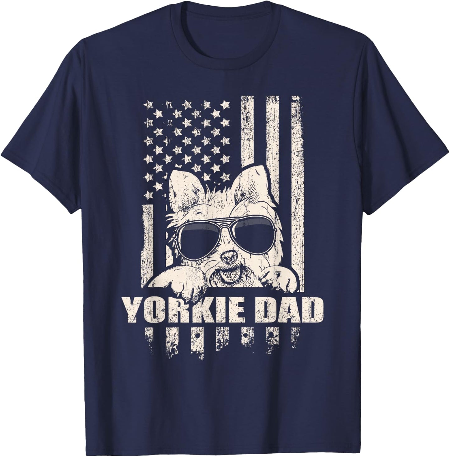 Yorkie Dad Cool Vintage Retro Proud American T-Shirt - T-Shirt | Navy