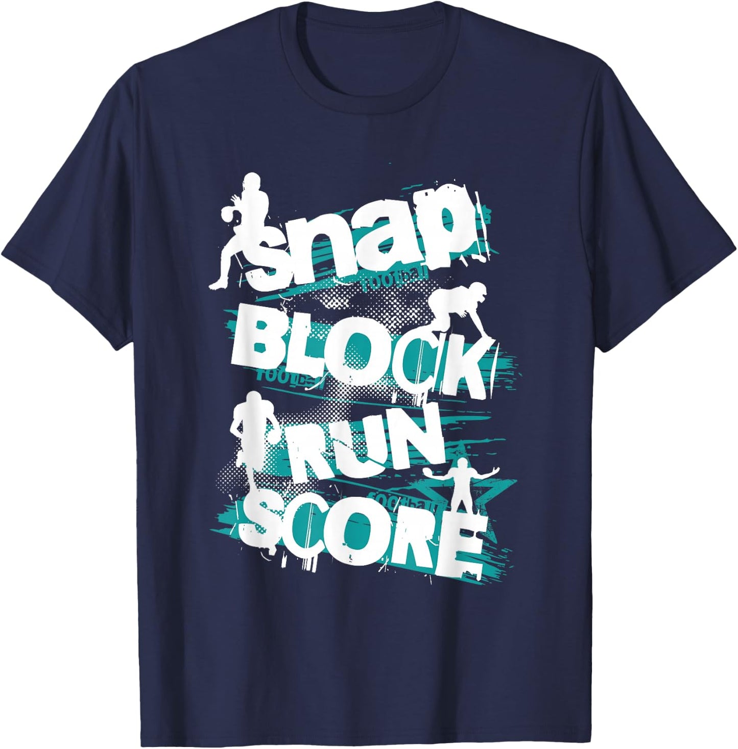 White and Teal Football Sport Fan Grungy Graphic T-Shirt - T-Shirt | Navy
