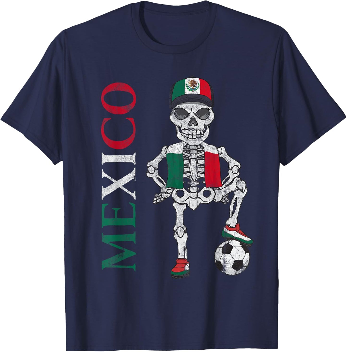 Mexico Soccer Skeleton Fan Flag Team T-Shirt - T-Shirt | Navy