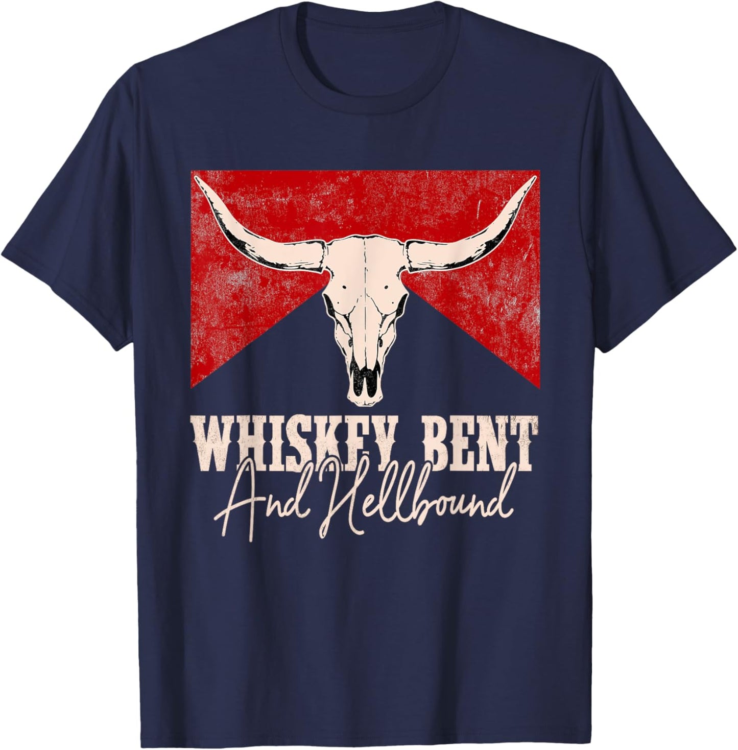 Whiskey Bent And Hellbound Graphic Western Cactus Deserts T-Shirt - T-Shirt | Navy