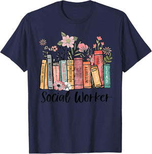 Retro Social Worker Social Work Month Books Advocate Justice T-Shirt - T-Shirt | Navy