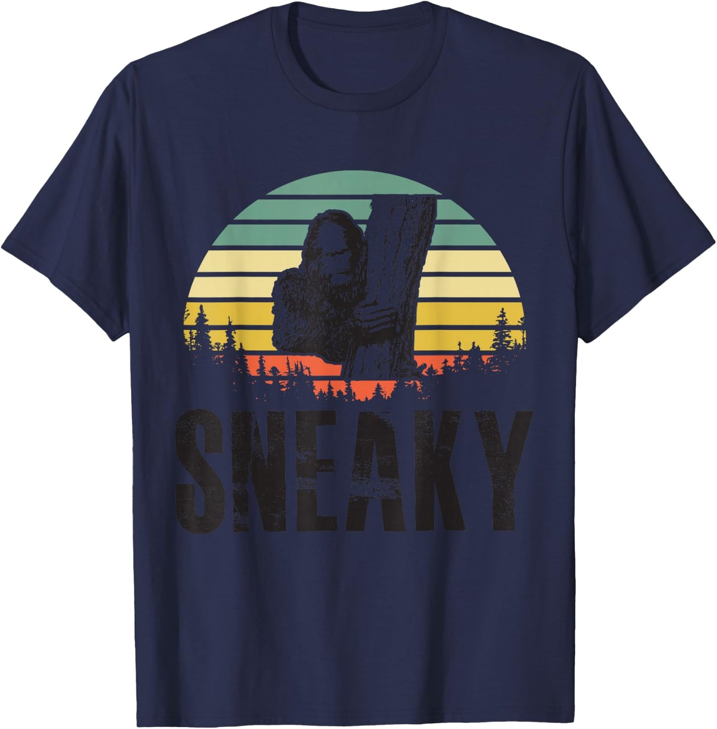 Sasquatch Sneaky, Sneaky Retro Bigfoot T-Shirt - T-Shirt | Navy