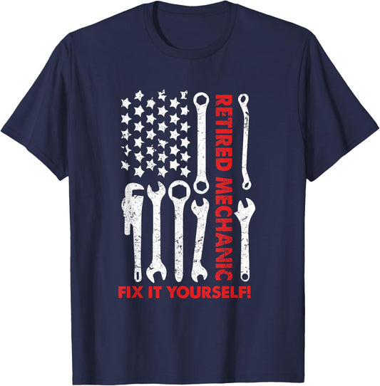Ph America Flag Retired Mechanic 2021 Retirement T-Shirt - T-Shirt | Navy