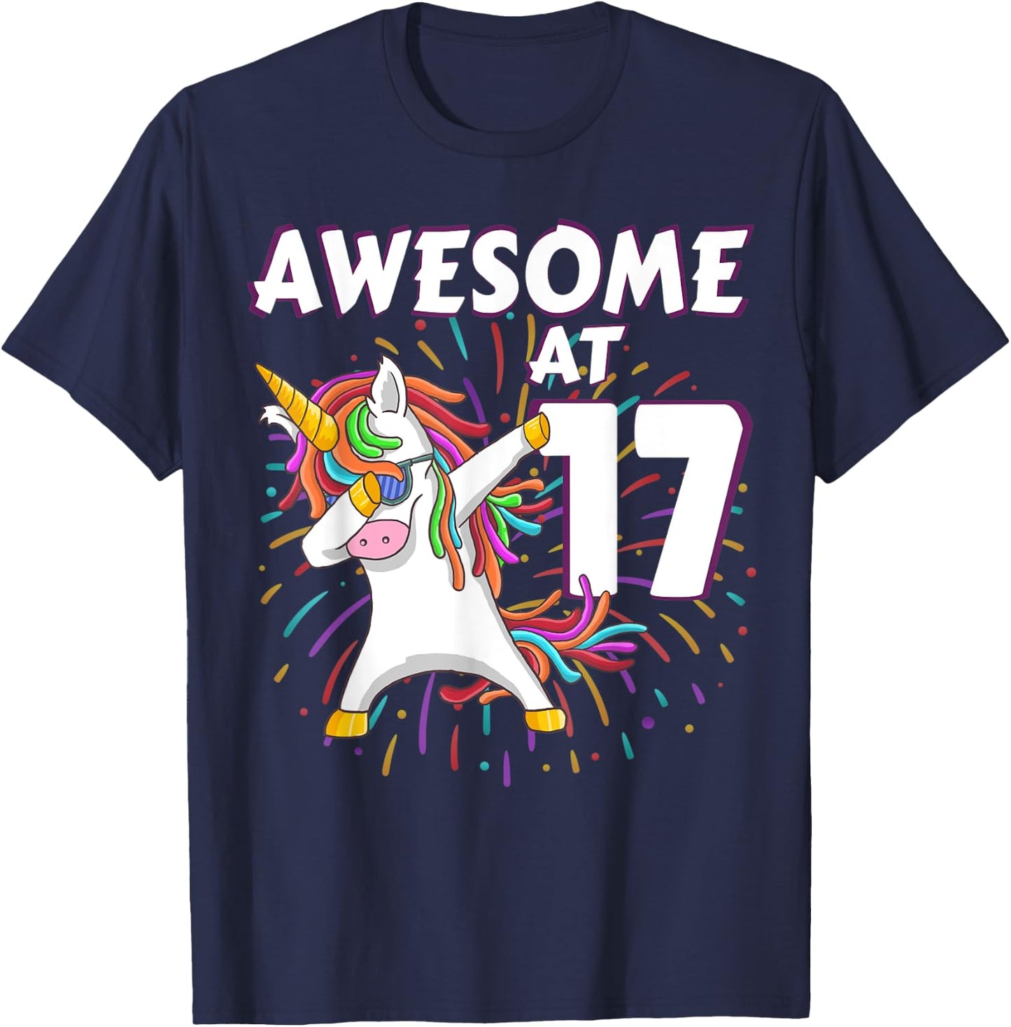 Unicorn Dabbing 17th Birthday Shirt for 17 Year Old Teenager T-Shirt - T-Shirt | Navy