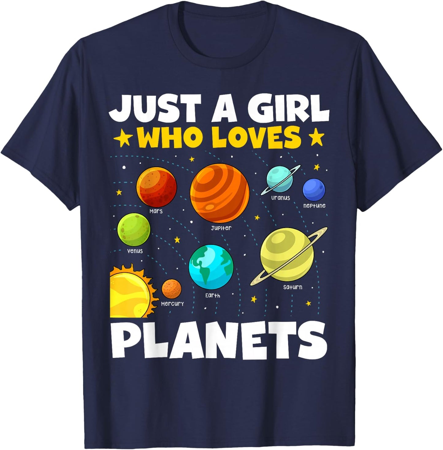 Just A Girl Who Loves Planets Solar System Space Science T-Shirt - T-Shirt | Navy