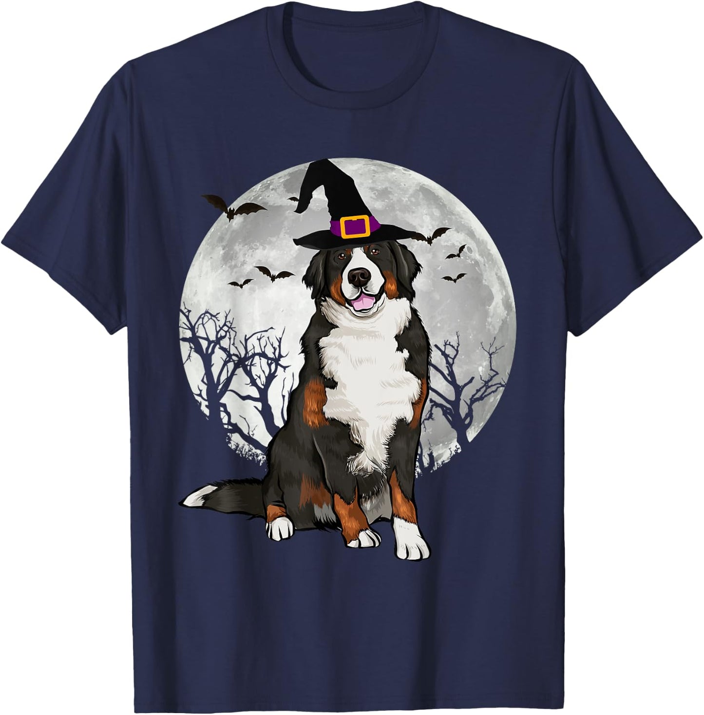 Scary Bernese Mountain Dog Witch Hat Halloween Women T-Shirt - T-Shirt | Navy