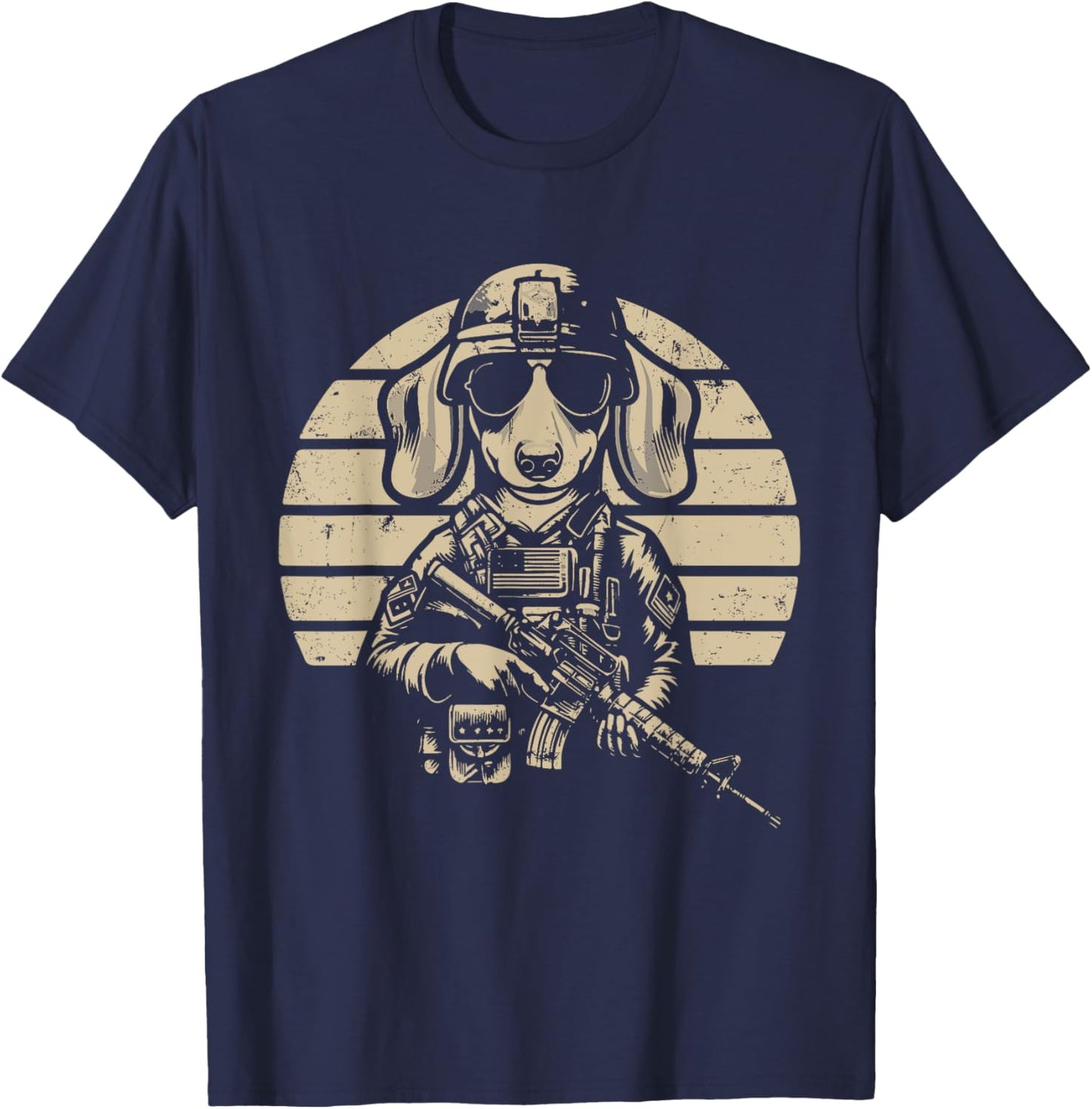 Dachshund Sunglasses Costume Owner Proud Soldier Veteran T-Shirt - T-Shirt | Navy