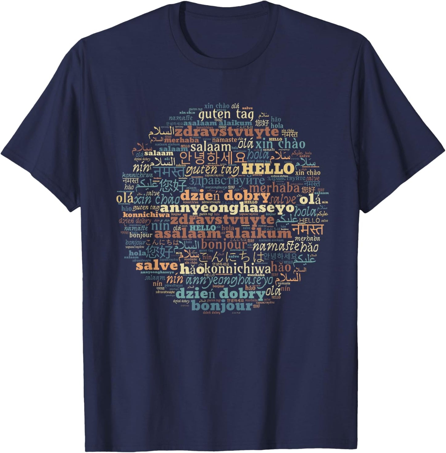 Multilingual Teacher Hello In Different Languages T-Shirt - T-Shirt | Navy