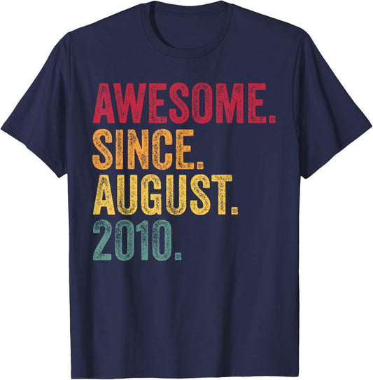 Born In August 2010 16th Birthday Gift 16 Years Old Retro T-Shirt - T-Shirt | Navy