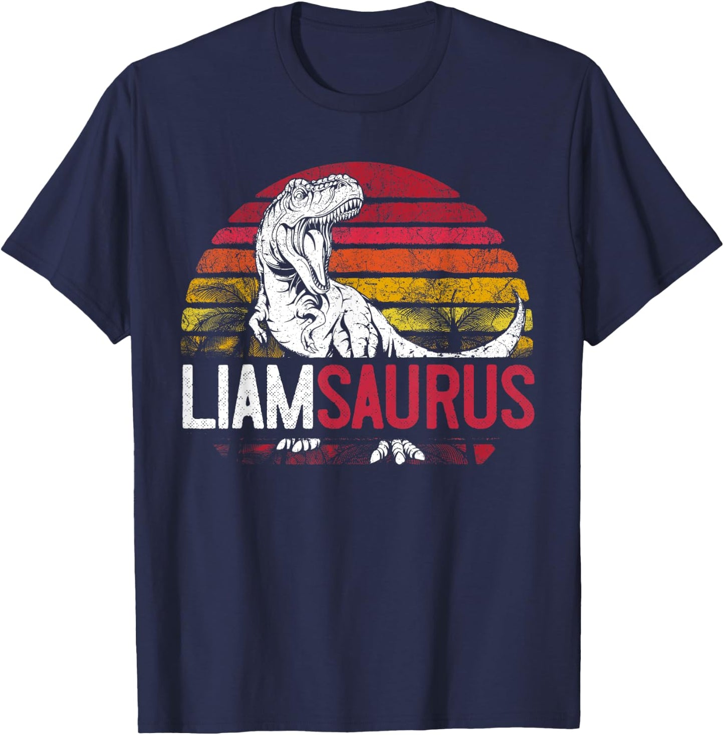 Liam Saurus Funny Personalized Dinosaur T Rex Name Boys Gift T-Shirt - T-Shirt | Navy