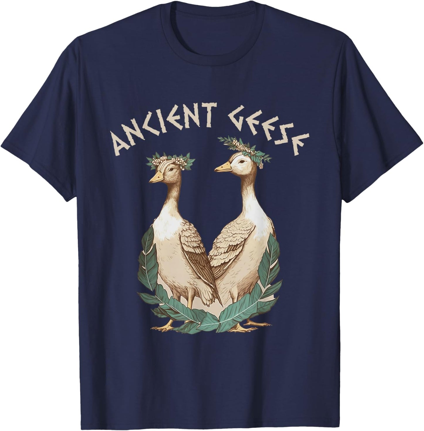 Ancient Greek Mythology Gods and Monsters | Ancient Geese Goose | Black T-Shirt - T-Shirt | Navy