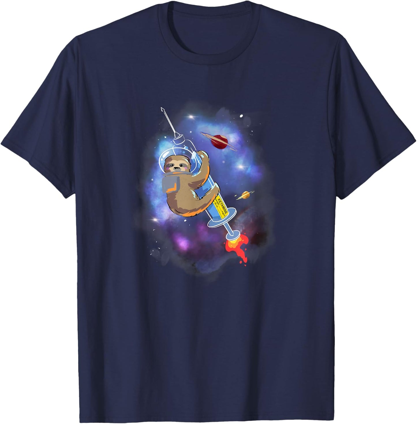 Space ketamine sloth anesthesia critical care Emergency med T-Shirt - T-Shirt | Navy