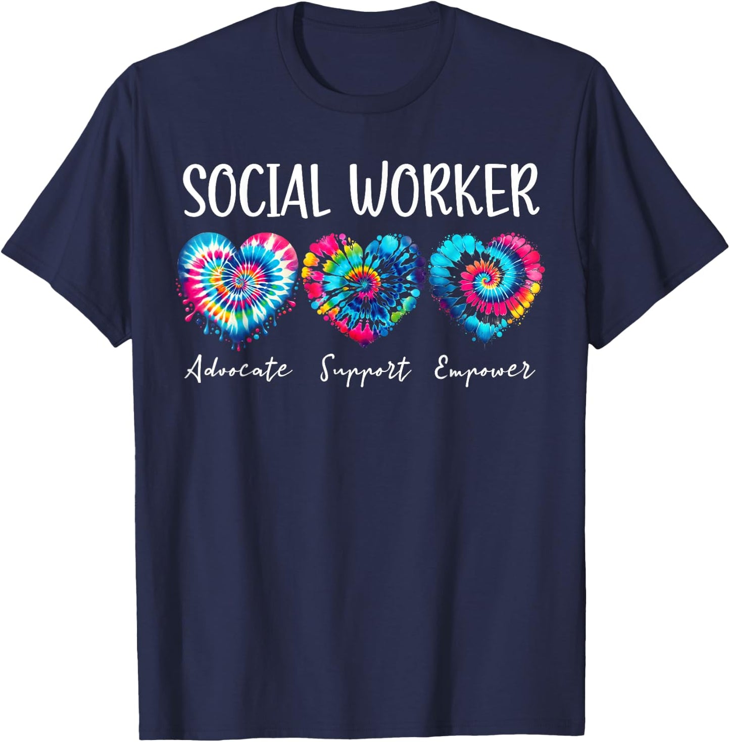 Tie dye heart Social Work Month Child Family Social Worker T-Shirt - T-Shirt | Navy
