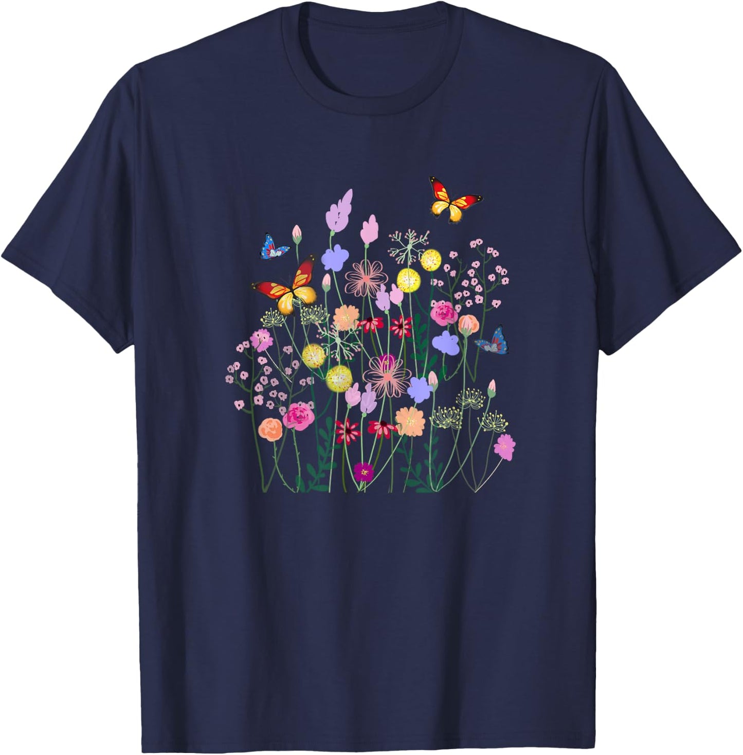 Spring flowers,butterflies,summer,spring art Men Women Kids T-Shirt - T-Shirt | Navy