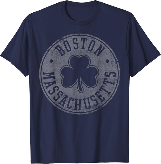 Boston Massachusetts Shamrock Logo T-Shirt - T-Shirt | Navy