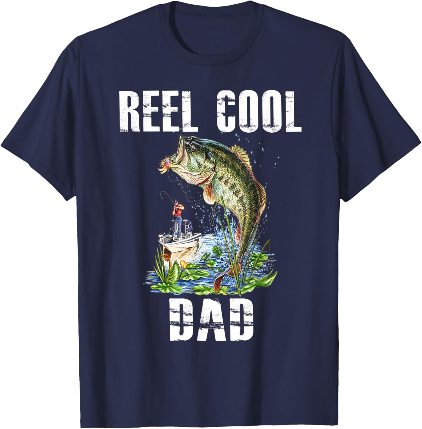 Reel Cool Dad Fishing Fisherman Bass Fish Fathers Day T-Shirt - T-Shirt | Navy