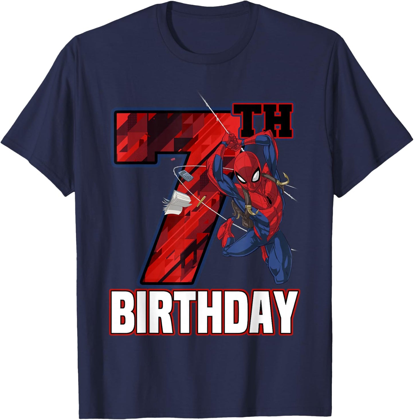 Marvel Spider-Man Web Swing 7th Birthday T-Shirt - T-Shirt | Navy
