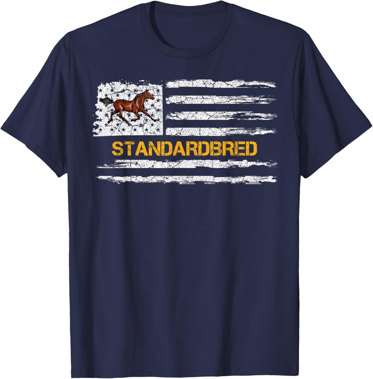 Vintage USA American Flag Standardbred Horse Riding Lover T-Shirt - T-Shirt | Navy