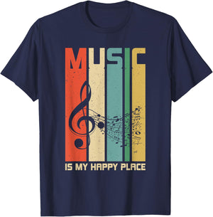Music is My Happy Place Gift Musician Lover Artist Singer T-Shirt - T-Shirt | Navy
